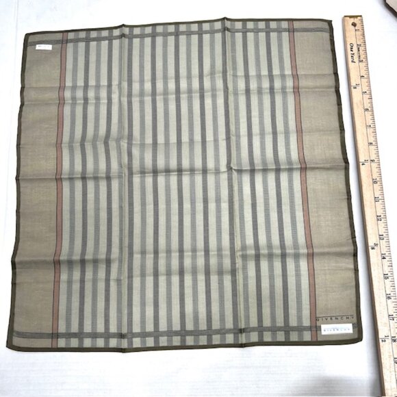 New Ta on GIVENCHY Men Handkerchief 18" Silk Cotton Olive green brown stripe(97) - Picture 4 of 7